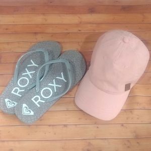 Roxy Gray Flip Flops &  Pink Hat